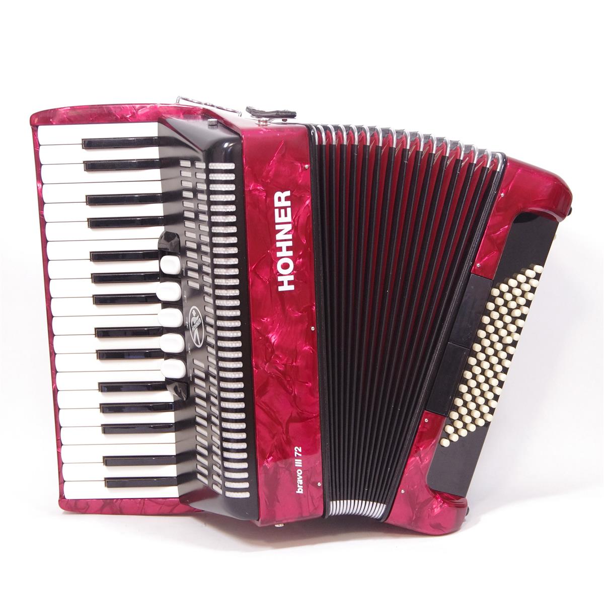 Akkordeon Hohner Bravo III 34/72/III/5/2 rot, gebraucht Akkordeon Hohner Bravo III 34/72/III/5/2 rot, gebraucht
