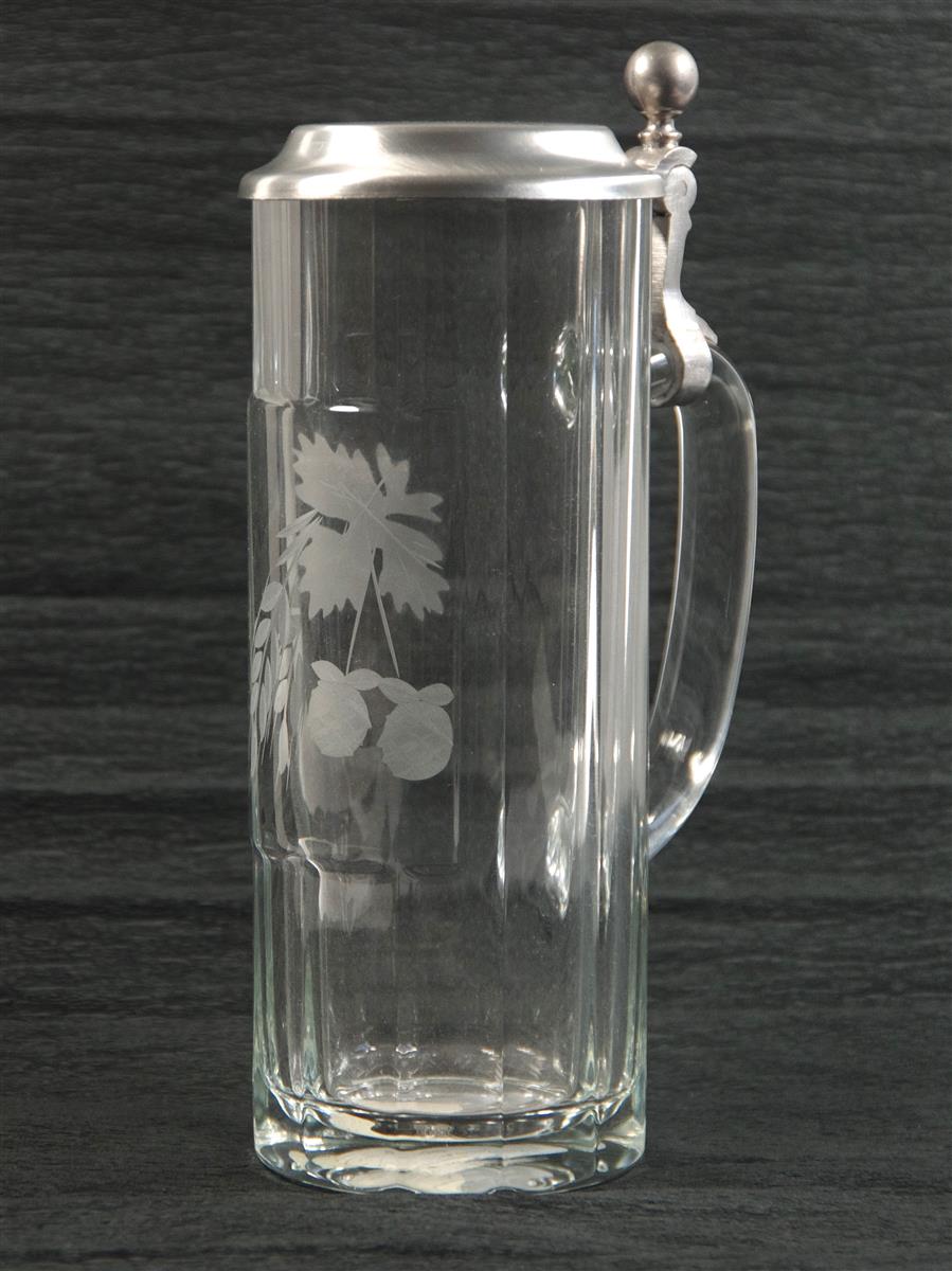 Bierkrug Glas 0,5 Ähre mit Hopfen Zinndeckel Bierkrug Glas 0,5 Ähre mit Hopfen Zinndeckel